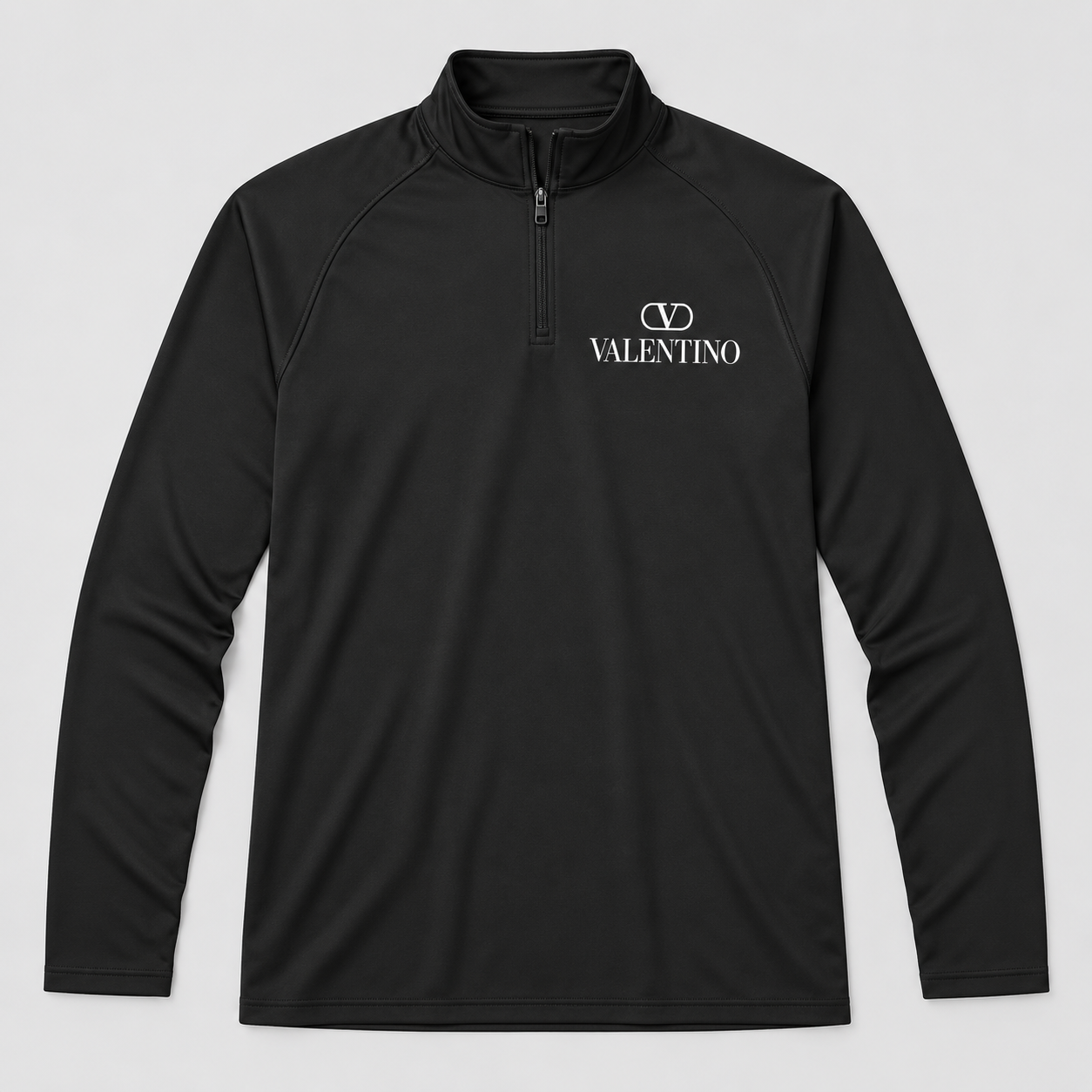Men’s Valentino Lightweight Quarter-Zip Athletic Shirt – Long Sleeve Polyester Wear | Color: Black | View 1