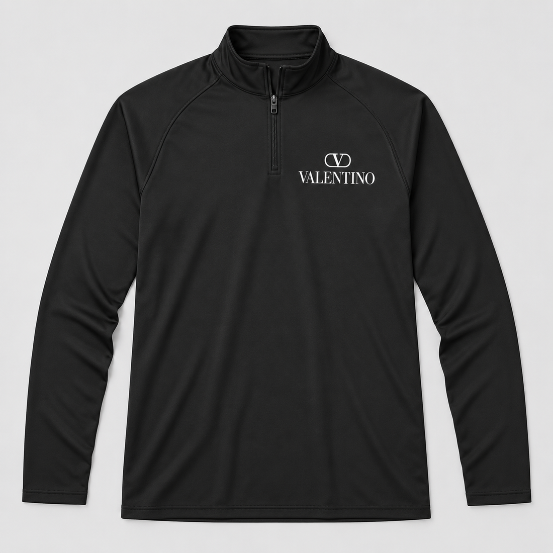 Men’s Valentino Lightweight Quarter-Zip Athletic Shirt – Long Sleeve Polyester Wear | Color: Black | View 1