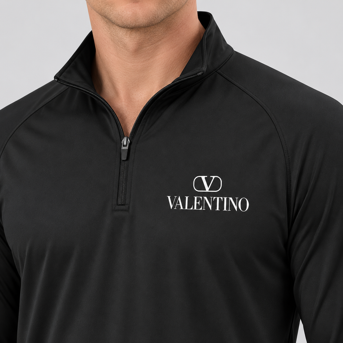 Men’s Valentino Lightweight Quarter-Zip Athletic Shirt – Long Sleeve Polyester Wear | Color: Black | View 4