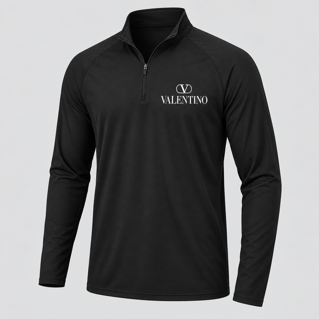 Men’s Valentino Lightweight Quarter-Zip Athletic Shirt – Long Sleeve Polyester Wear | Color: Black | View 5