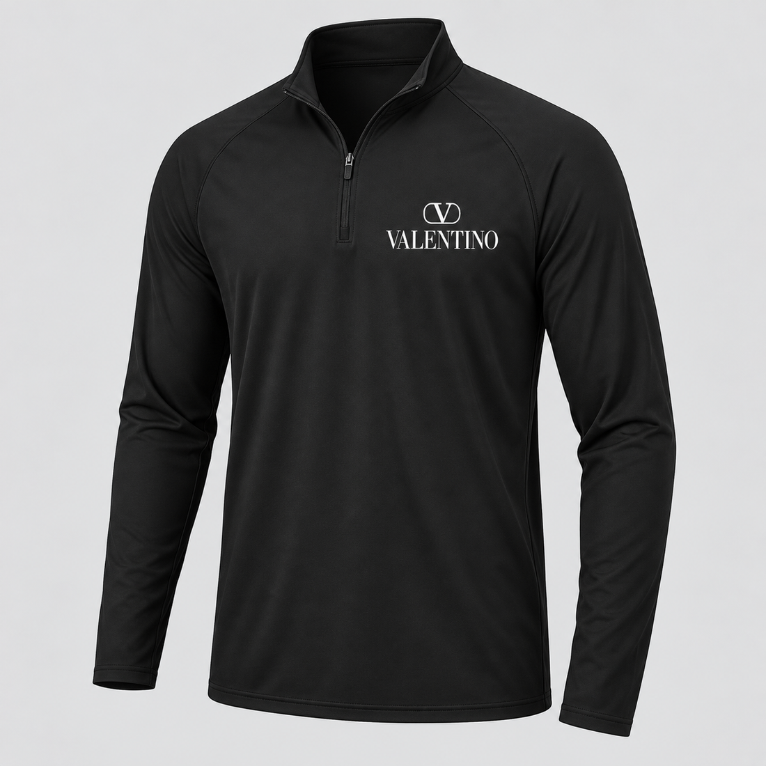 Men’s Valentino Lightweight Quarter-Zip Athletic Shirt – Long Sleeve Polyester Wear | Color: Black | View 5