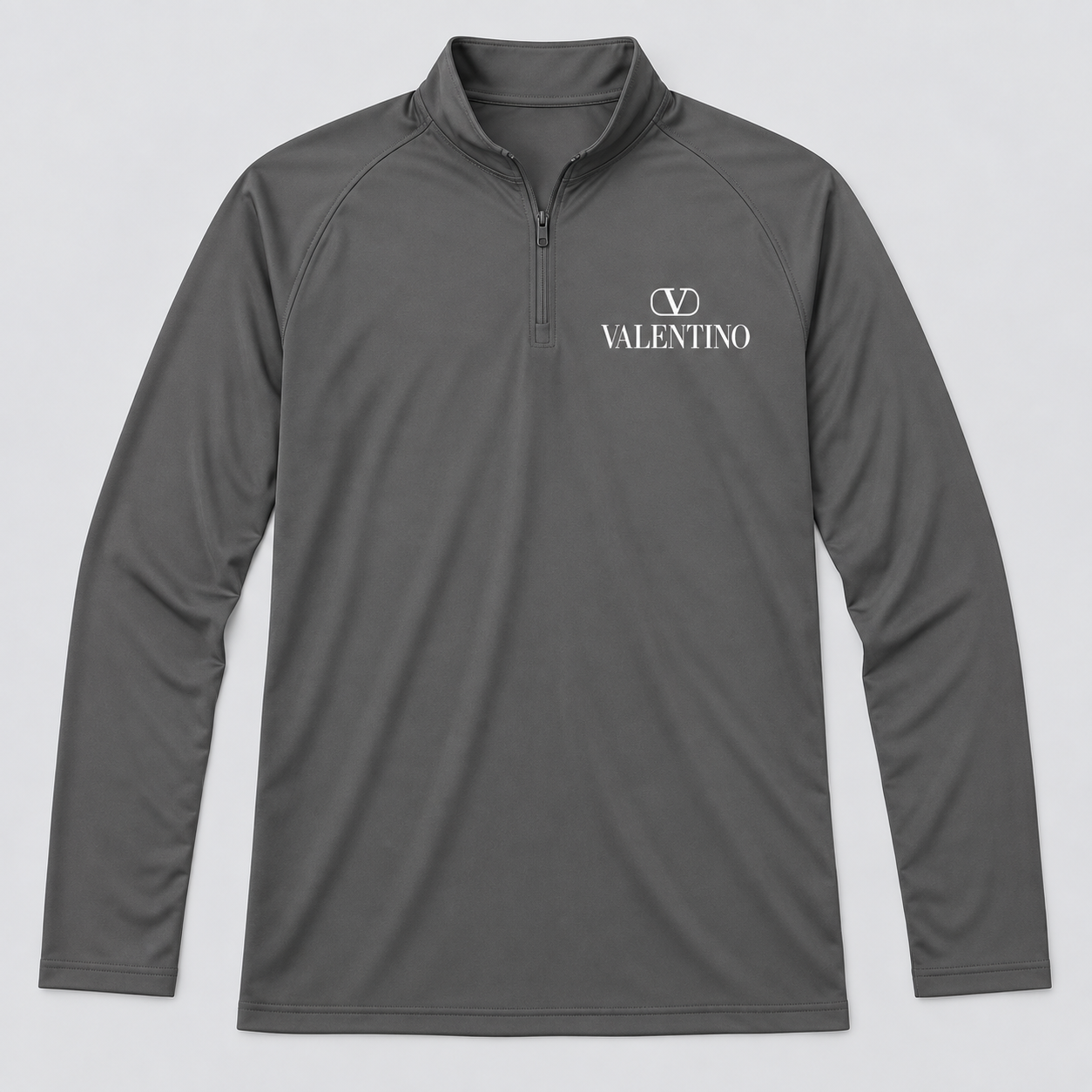Men’s Valentino Lightweight Quarter-Zip Athletic Shirt – Long Sleeve Polyester Wear | Color: Dark Gray | View 1