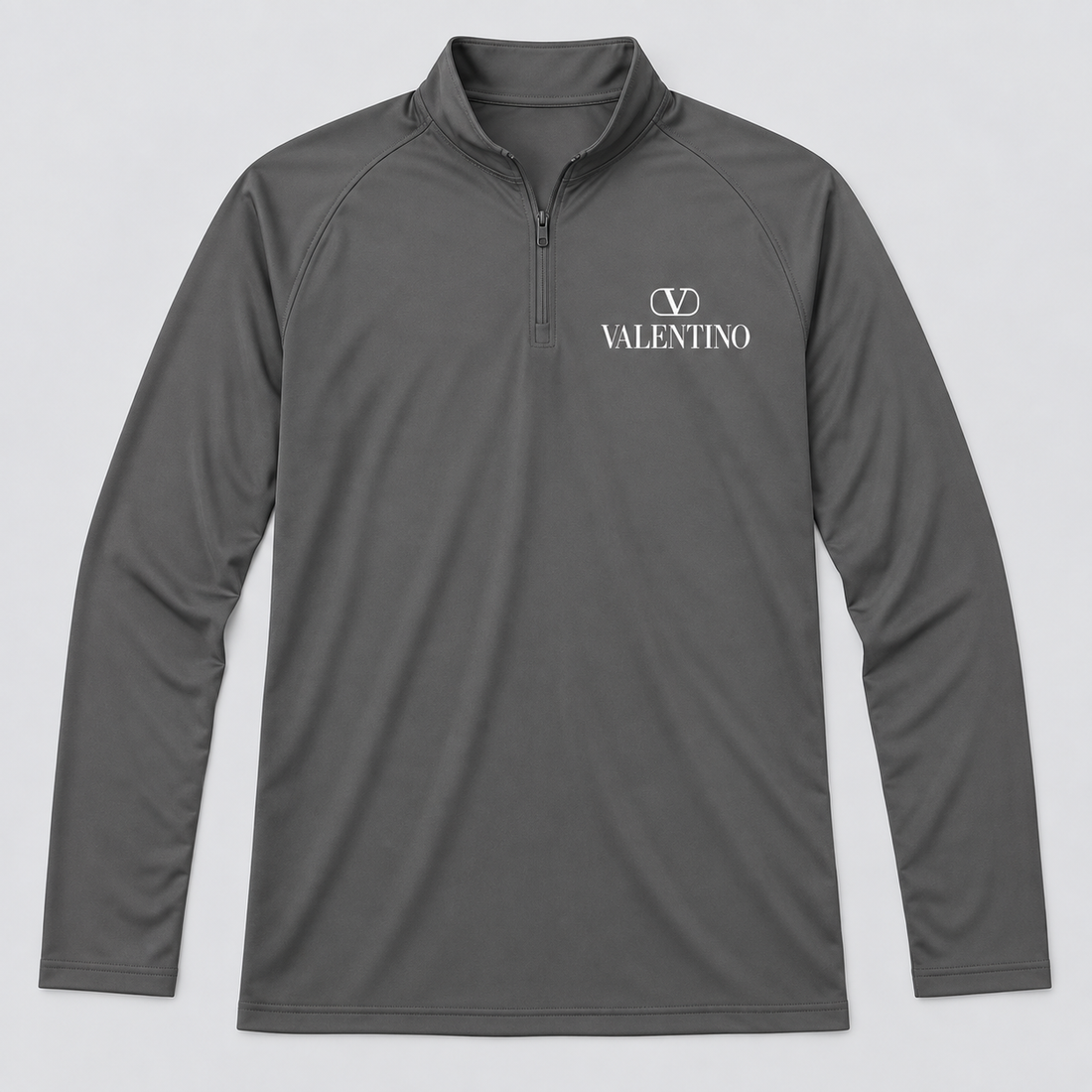 Men’s Valentino Lightweight Quarter-Zip Athletic Shirt – Long Sleeve Polyester Wear | Color: Dark Gray | View 1
