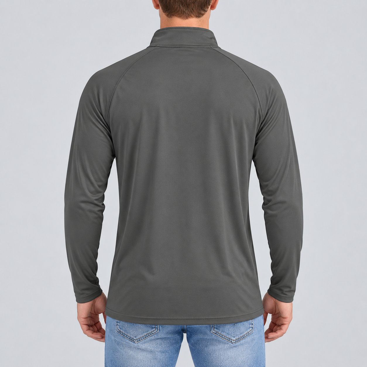 Men’s Valentino Lightweight Quarter-Zip Athletic Shirt – Long Sleeve Polyester Wear | Color: Dark Gray | View 2