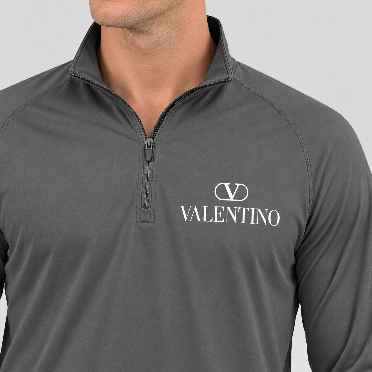 Men’s Valentino Lightweight Quarter-Zip Athletic Shirt – Long Sleeve Polyester Wear | Color: Dark Gray | View 4