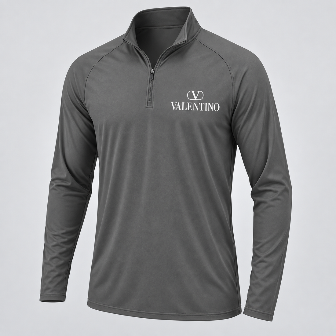 Men’s Valentino Lightweight Quarter-Zip Athletic Shirt – Long Sleeve Polyester Wear | Color: Dark Gray | View 5