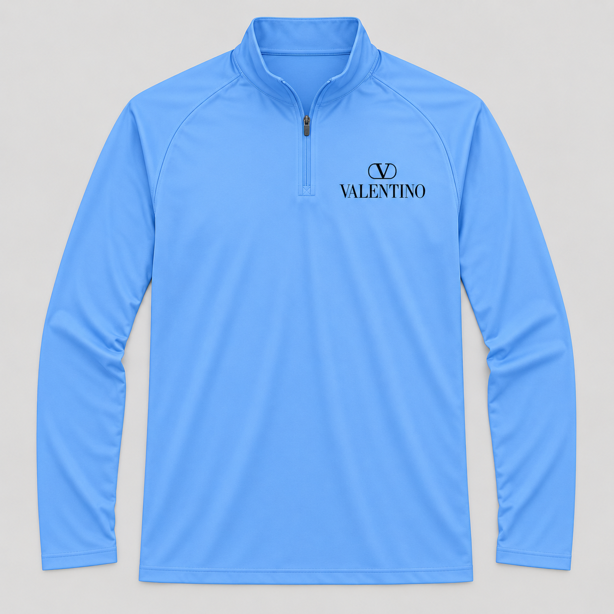 Men’s Valentino Lightweight Quarter-Zip Athletic Shirt – Long Sleeve Polyester Wear | Color: Light Blue | View 1
