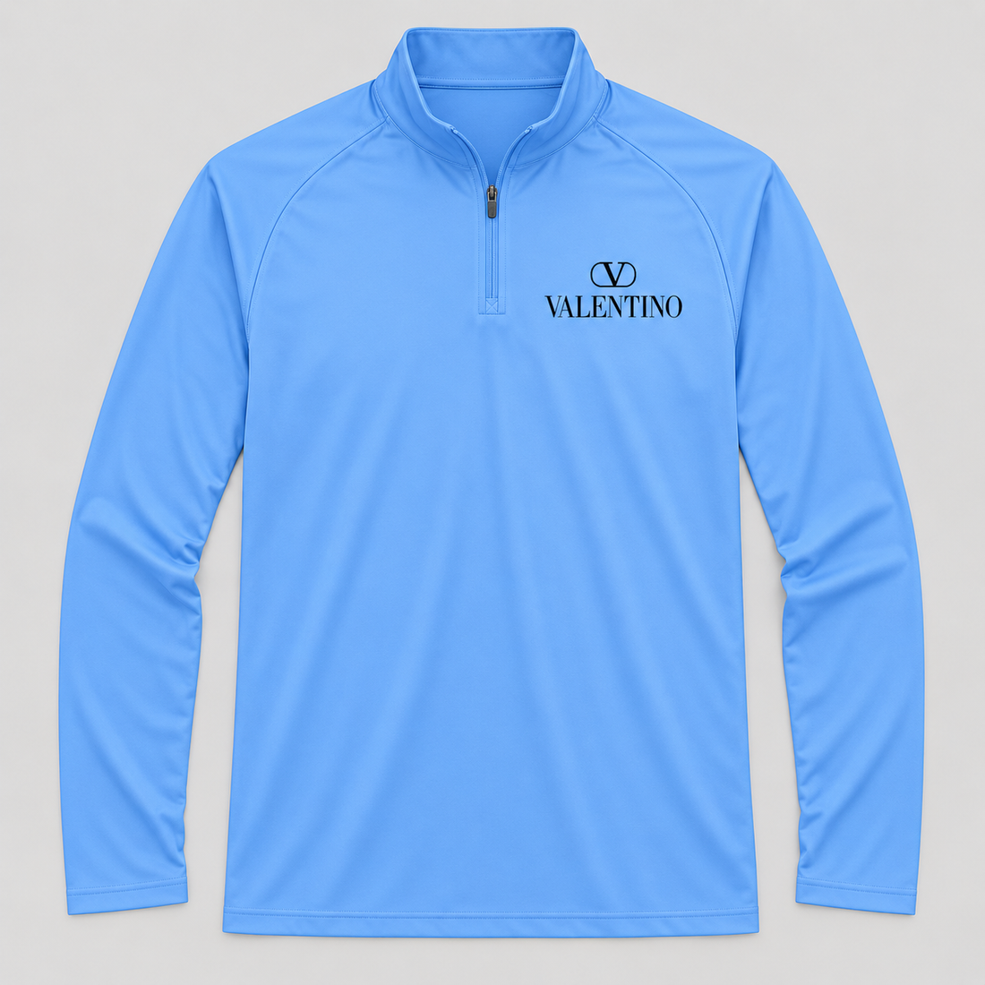 Men’s Valentino Lightweight Quarter-Zip Athletic Shirt – Long Sleeve Polyester Wear | Color: Light Blue | View 1