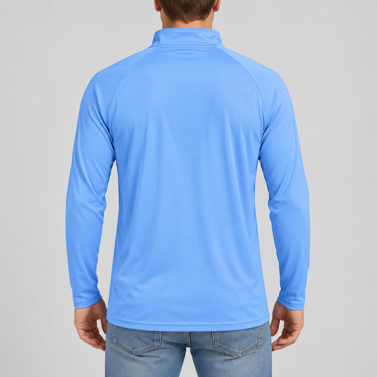 Men’s Valentino Lightweight Quarter-Zip Athletic Shirt – Long Sleeve Polyester Wear | Color: Light Blue | View 2