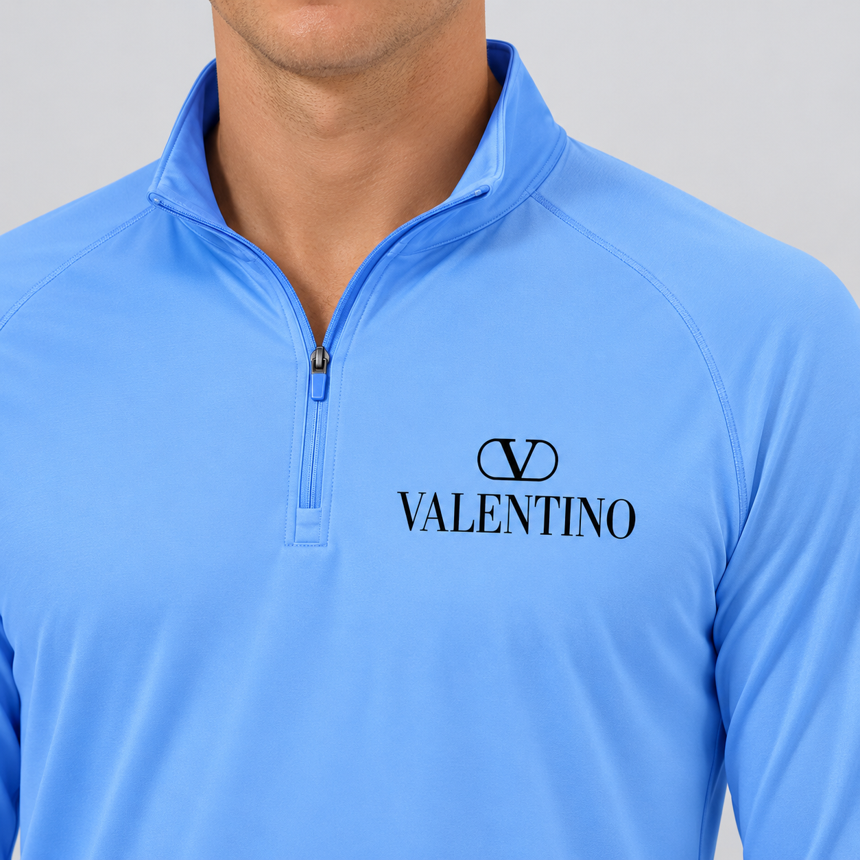 Men’s Valentino Lightweight Quarter-Zip Athletic Shirt – Long Sleeve Polyester Wear | Color: Light Blue | View 4