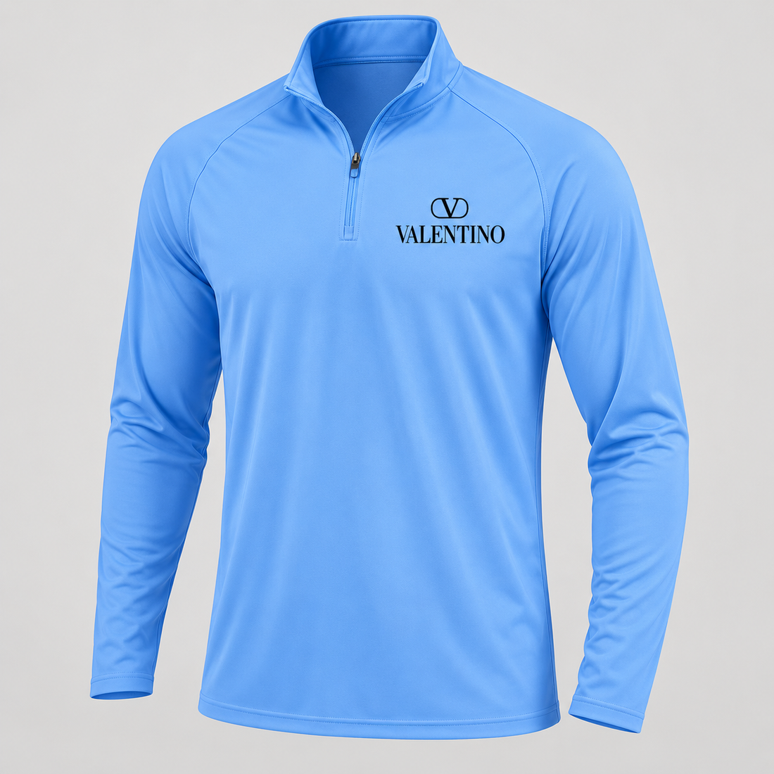 Men’s Valentino Lightweight Quarter-Zip Athletic Shirt – Long Sleeve Polyester Wear | Color: Light Blue | View 5