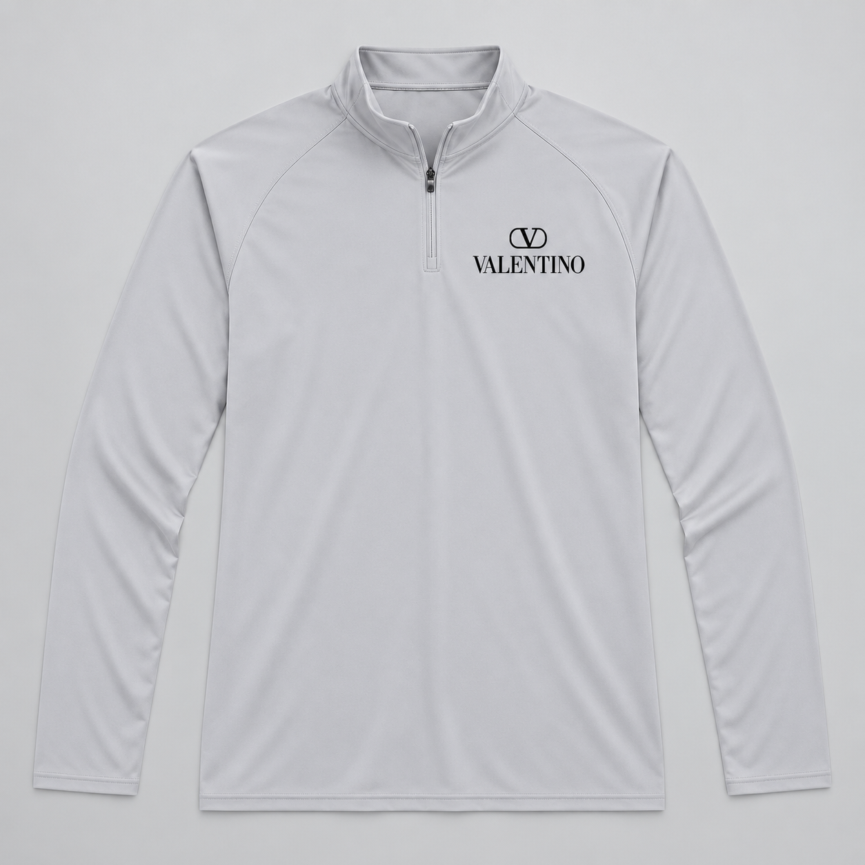 Men’s Valentino Lightweight Quarter-Zip Athletic Shirt – Long Sleeve Polyester Wear | Color: Light Gray | View 1