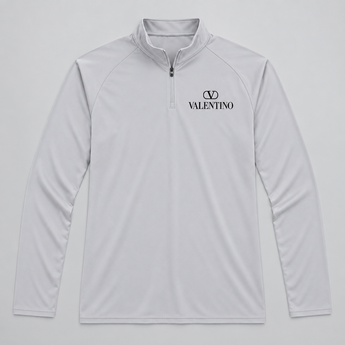 Men’s Valentino Lightweight Quarter-Zip Athletic Shirt – Long Sleeve Polyester Wear | Color: Light Gray | View 1