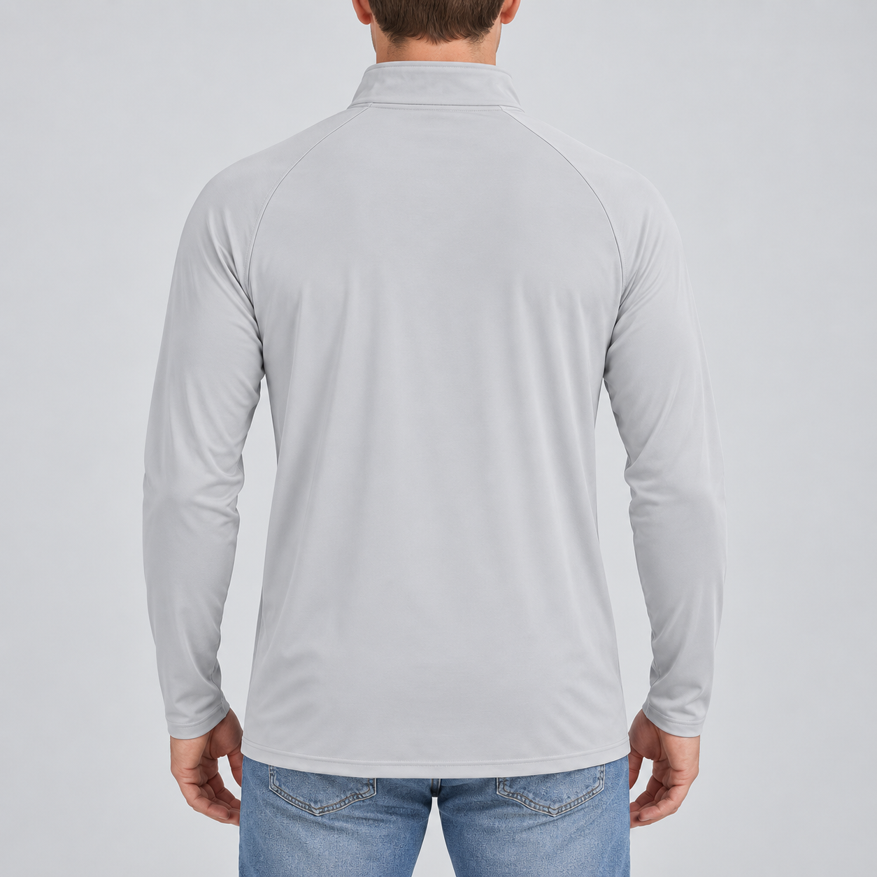 Men’s Valentino Lightweight Quarter-Zip Athletic Shirt – Long Sleeve Polyester Wear | Color: Light Gray | View 2