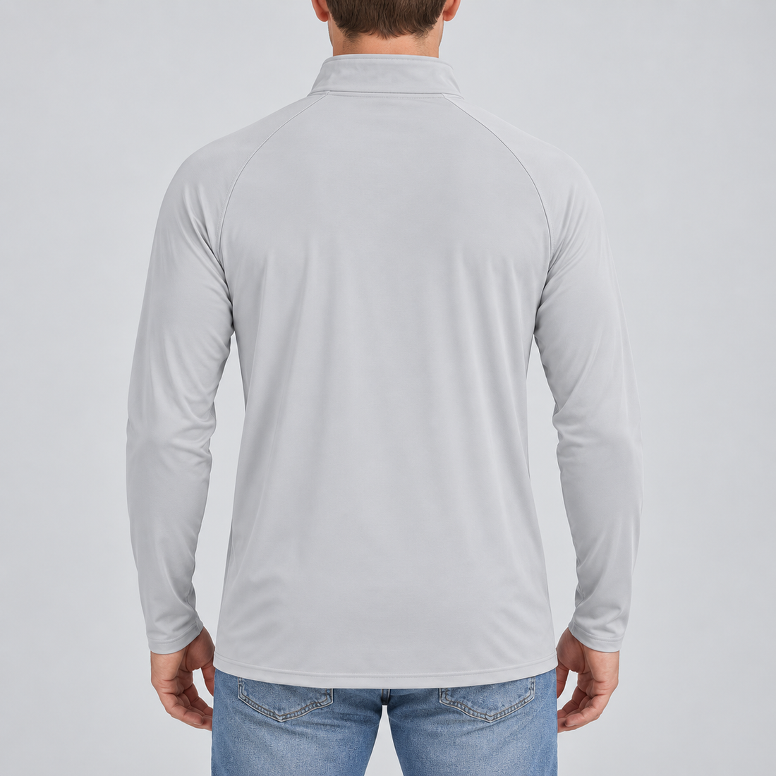 Men’s Valentino Lightweight Quarter-Zip Athletic Shirt – Long Sleeve Polyester Wear | Color: Light Gray | View 2