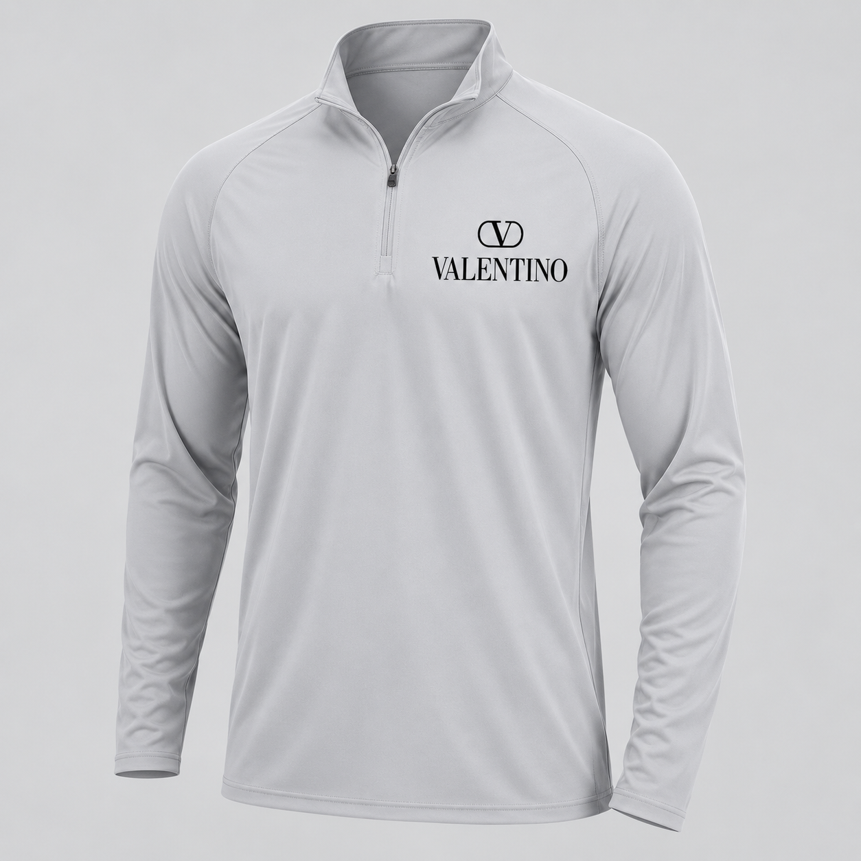 Men’s Valentino Lightweight Quarter-Zip Athletic Shirt – Long Sleeve Polyester Wear | Color: Light Gray | View 5