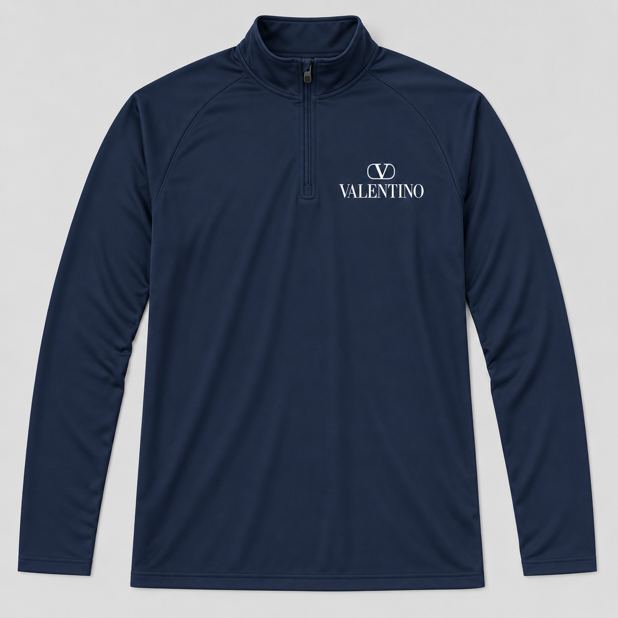 Men’s Valentino Lightweight Quarter-Zip Athletic Shirt – Long Sleeve Polyester Wear | Color: Navy | View 1