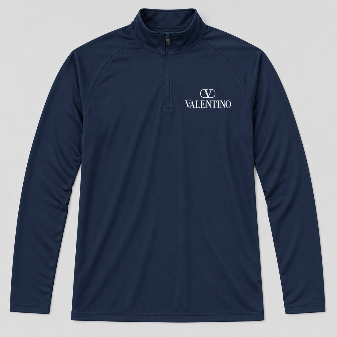 Men’s Valentino Lightweight Quarter-Zip Athletic Shirt – Long Sleeve Polyester Wear | Color: Navy | View 1