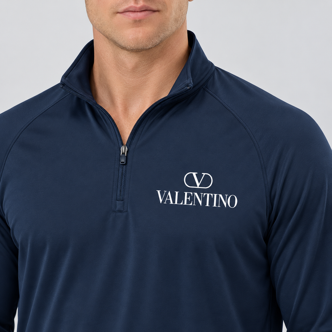 Men’s Valentino Lightweight Quarter-Zip Athletic Shirt – Long Sleeve Polyester Wear | Color: Navy | View 4