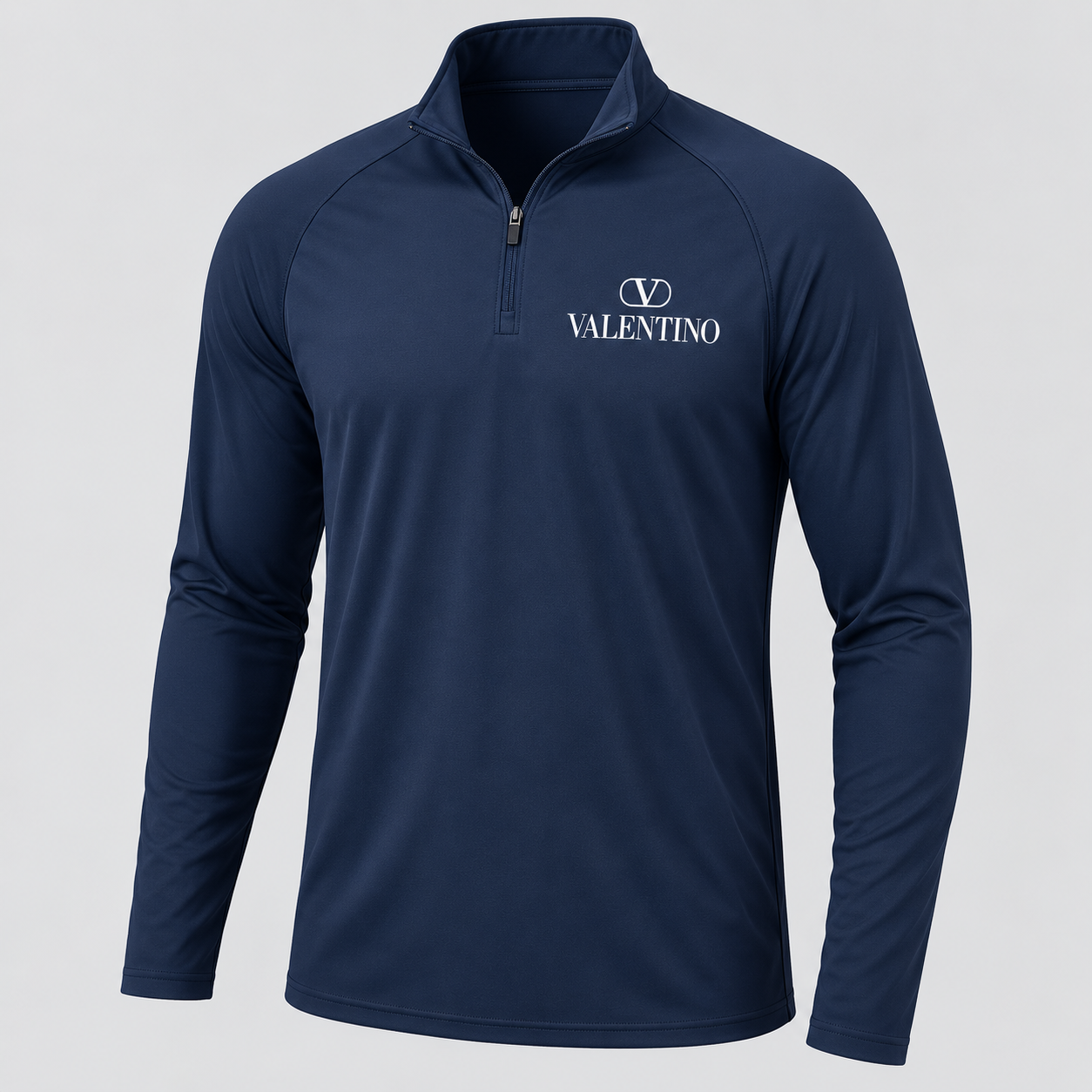 Men’s Valentino Lightweight Quarter-Zip Athletic Shirt – Long Sleeve Polyester Wear | Color: Navy | View 5