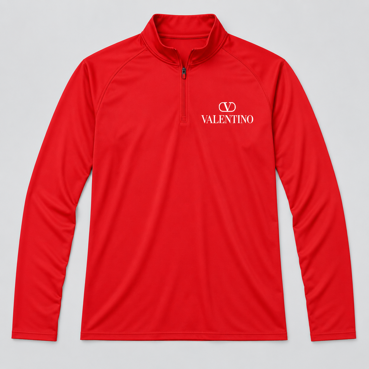 Men’s Valentino Lightweight Quarter-Zip Athletic Shirt – Long Sleeve Polyester Wear | Color: Red | View 1