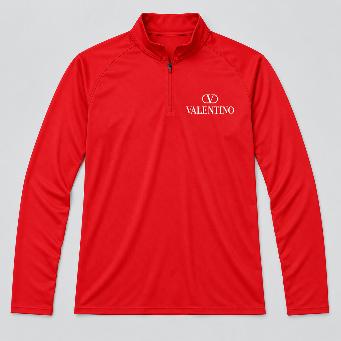Men’s Valentino Lightweight Quarter-Zip Athletic Shirt – Long Sleeve Polyester Wear | Color: Red | View 1
