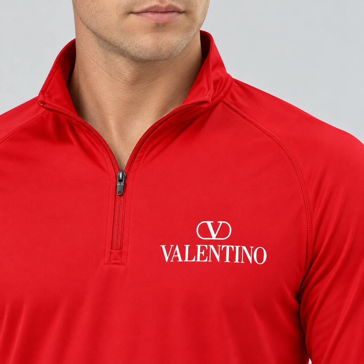 Men’s Valentino Lightweight Quarter-Zip Athletic Shirt – Long Sleeve Polyester Wear | Color: Red | View 4