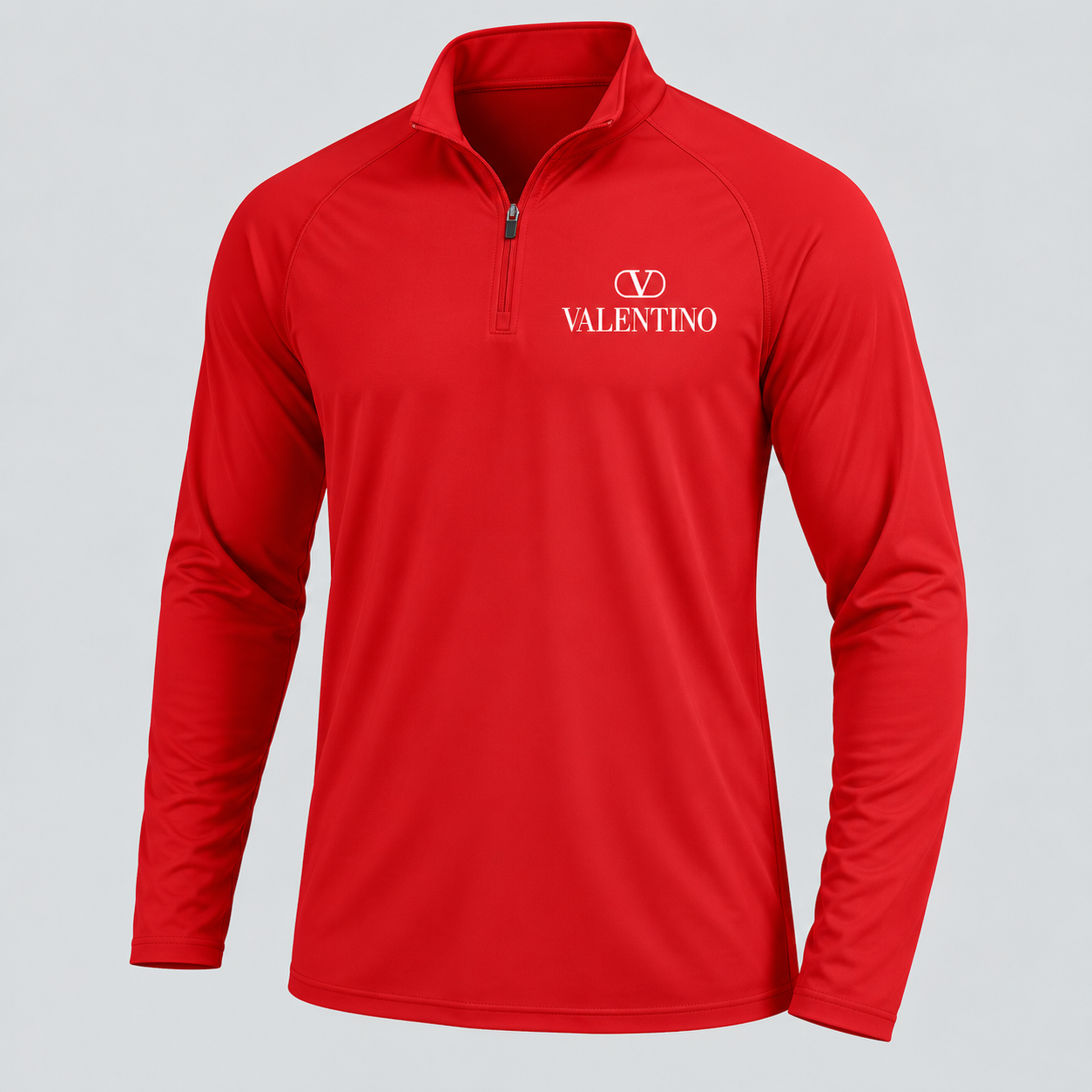 Men’s Valentino Lightweight Quarter-Zip Athletic Shirt – Long Sleeve Polyester Wear | Color: Red | View 5