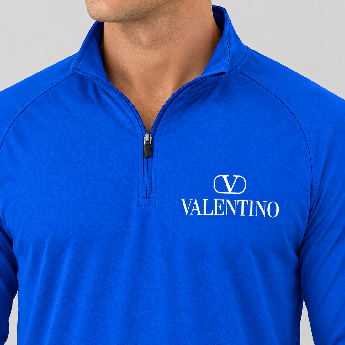 Men’s Valentino Lightweight Quarter-Zip Athletic Shirt – Long Sleeve Polyester Wear | Color: Royal Blue | View 4