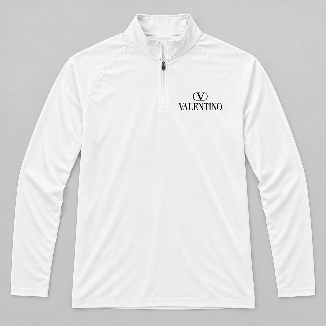 Men’s Valentino Lightweight Quarter-Zip Athletic Shirt – Long Sleeve Polyester Wear | Color: White | View 1