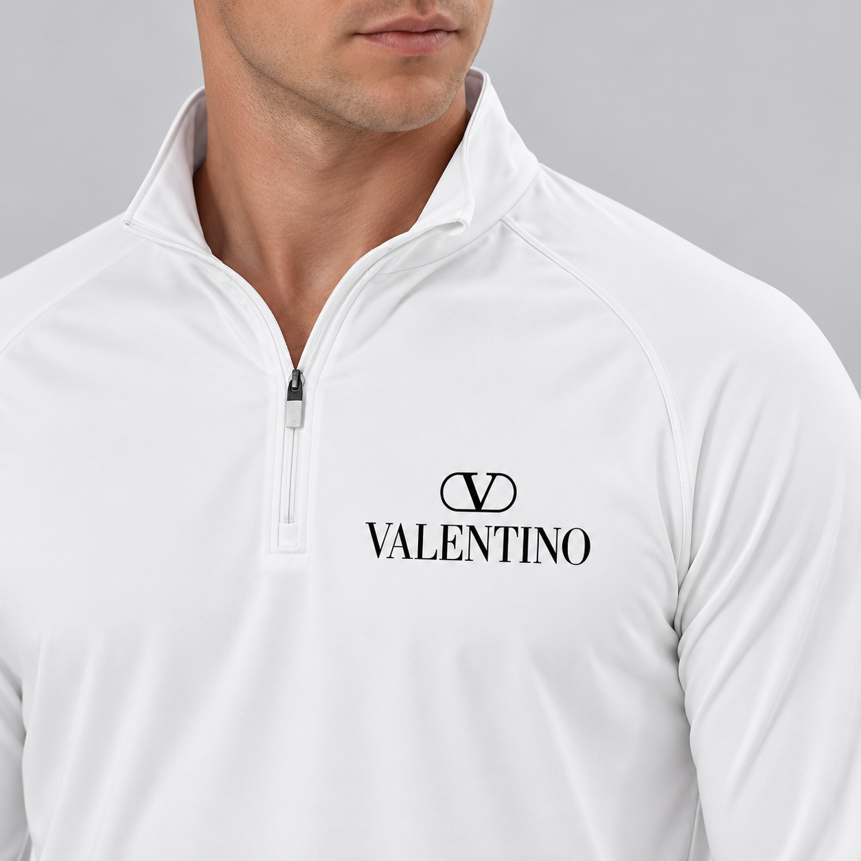 Men’s Valentino Lightweight Quarter-Zip Athletic Shirt – Long Sleeve Polyester Wear | Color: White | View 4