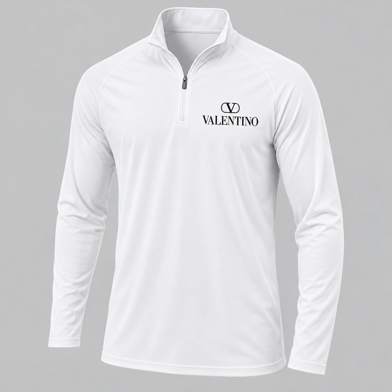 Men’s Valentino Lightweight Quarter-Zip Athletic Shirt – Long Sleeve Polyester Wear | Color: White | View 5