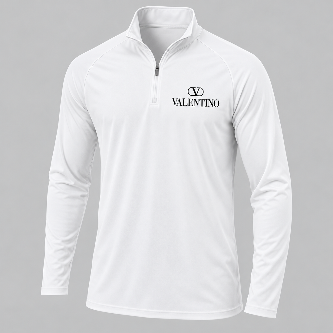 Men’s Valentino Lightweight Quarter-Zip Athletic Shirt – Long Sleeve Polyester Wear | Color: White | View 5