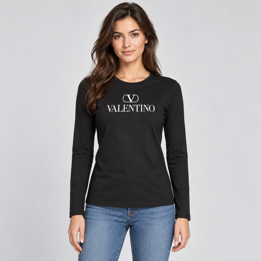 Women's Valentino Long Sleeve T-Shirt | Color: Black | View 3