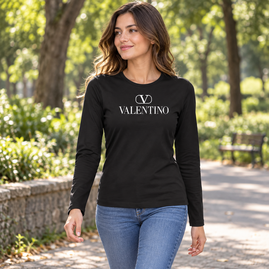 Women's Valentino Long Sleeve T-Shirt | Color: Black | View 4