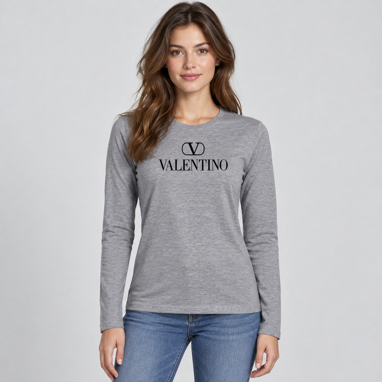 Women's Valentino Long Sleeve T-Shirt | Color: Grey | View 3