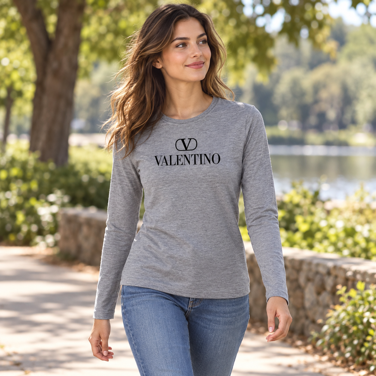 Women's Valentino Long Sleeve T-Shirt | Color: Grey | View 4