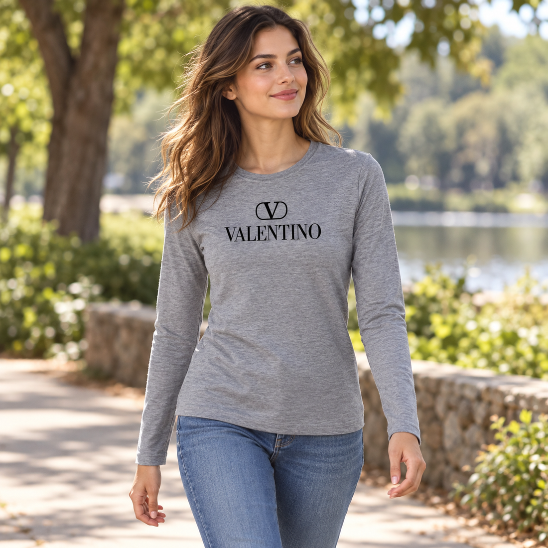 Women's Valentino Long Sleeve T-Shirt | Color: Grey | View 4