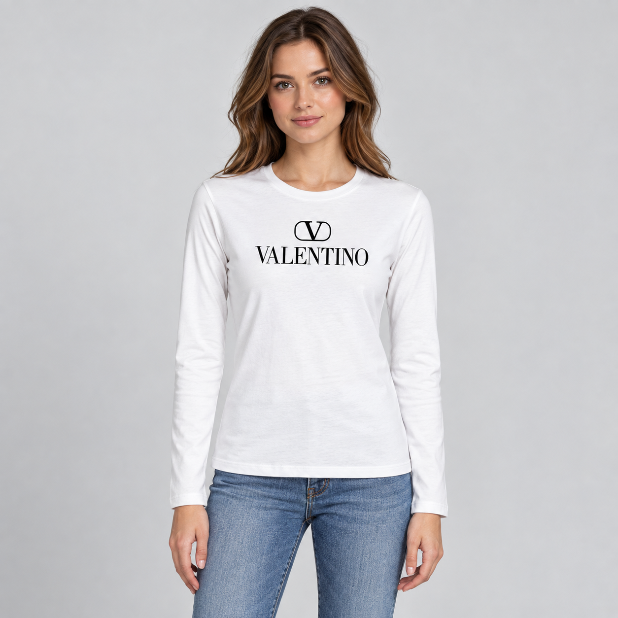 Women's Valentino Long Sleeve T-Shirt | Color: White | View 3