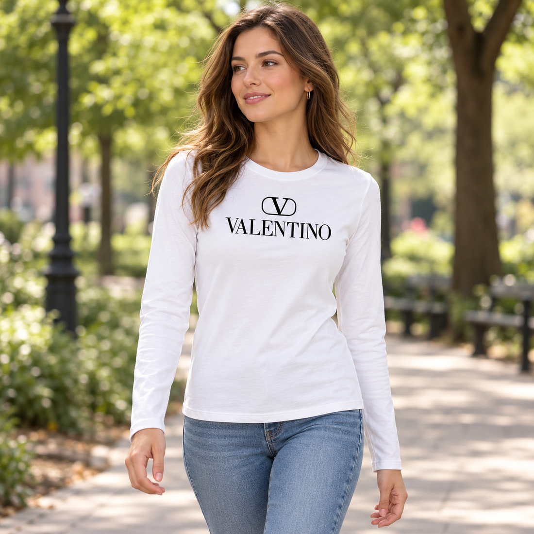 Women's Valentino Long Sleeve T-Shirt | Color: White | View 4