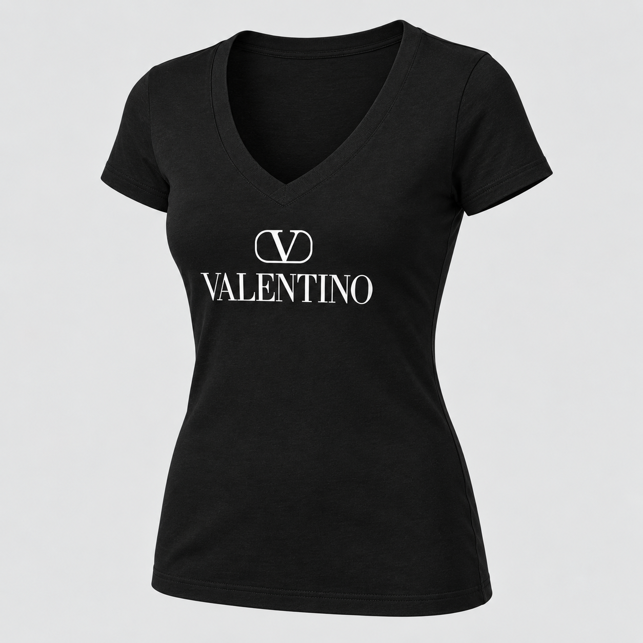 Women's Valentino V-Neck T-Shirt | Color: Black | View 1