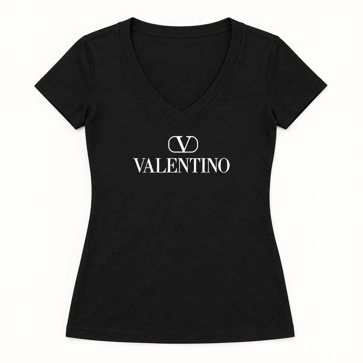 Women's Valentino V-Neck T-Shirt | Color: Black | View 2