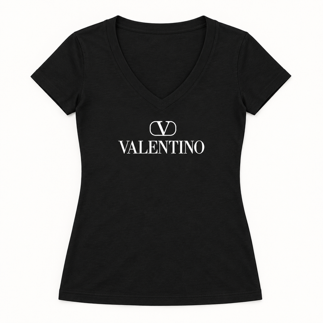 Women's Valentino V-Neck T-Shirt | Color: Black | View 2