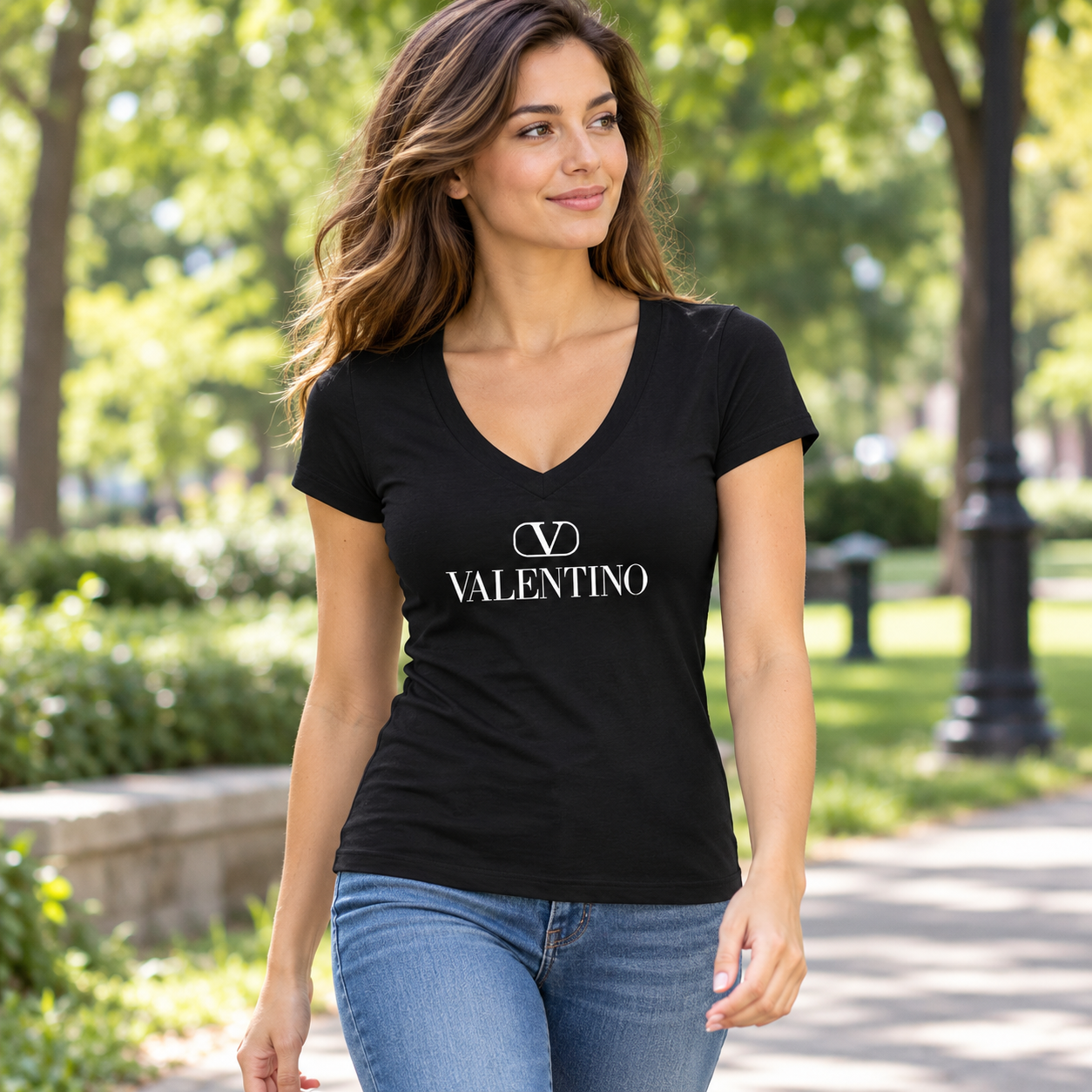 Women's Valentino V-Neck T-Shirt | Color: Black | View 4