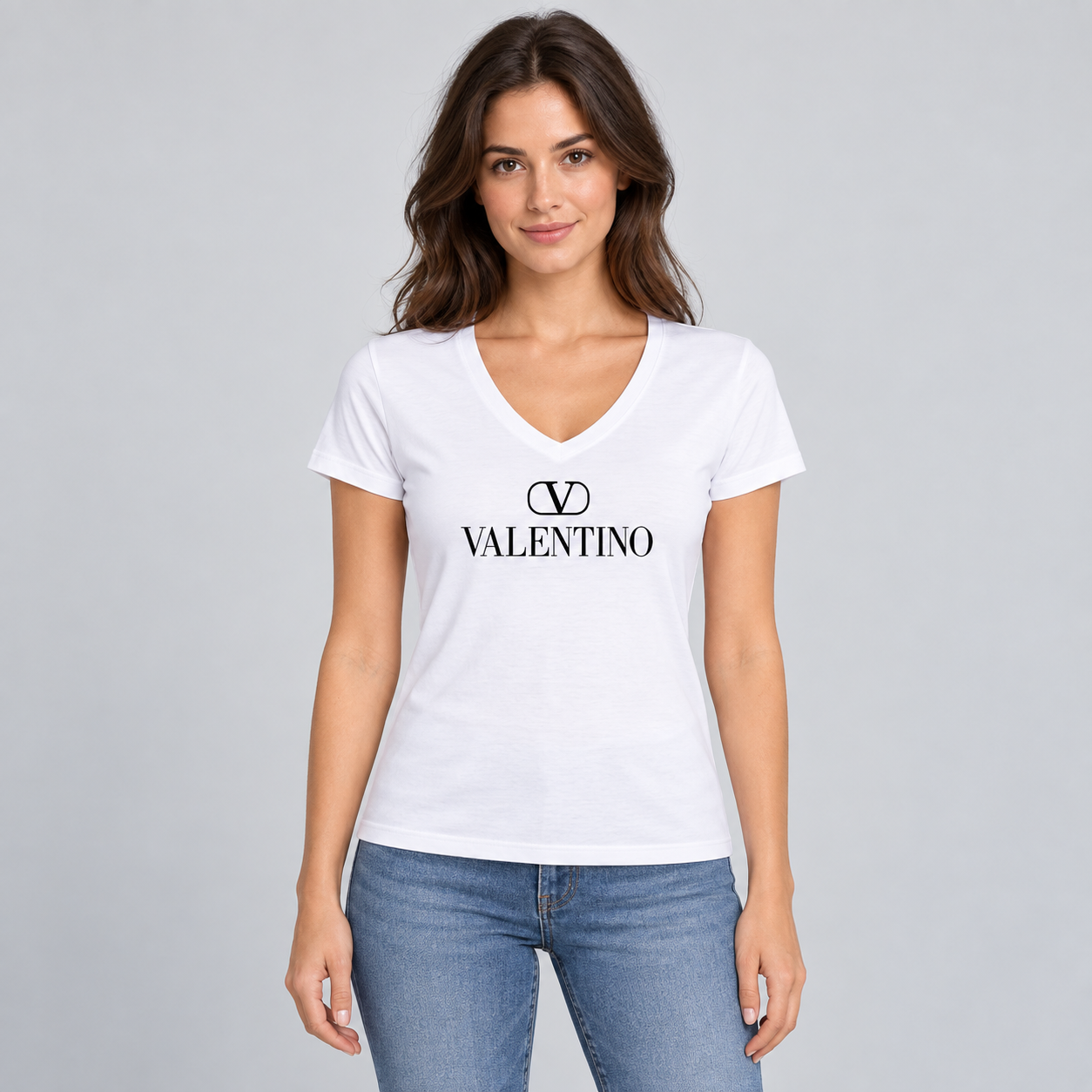 Women's Valentino V-Neck T-Shirt | Color: White | View 3
