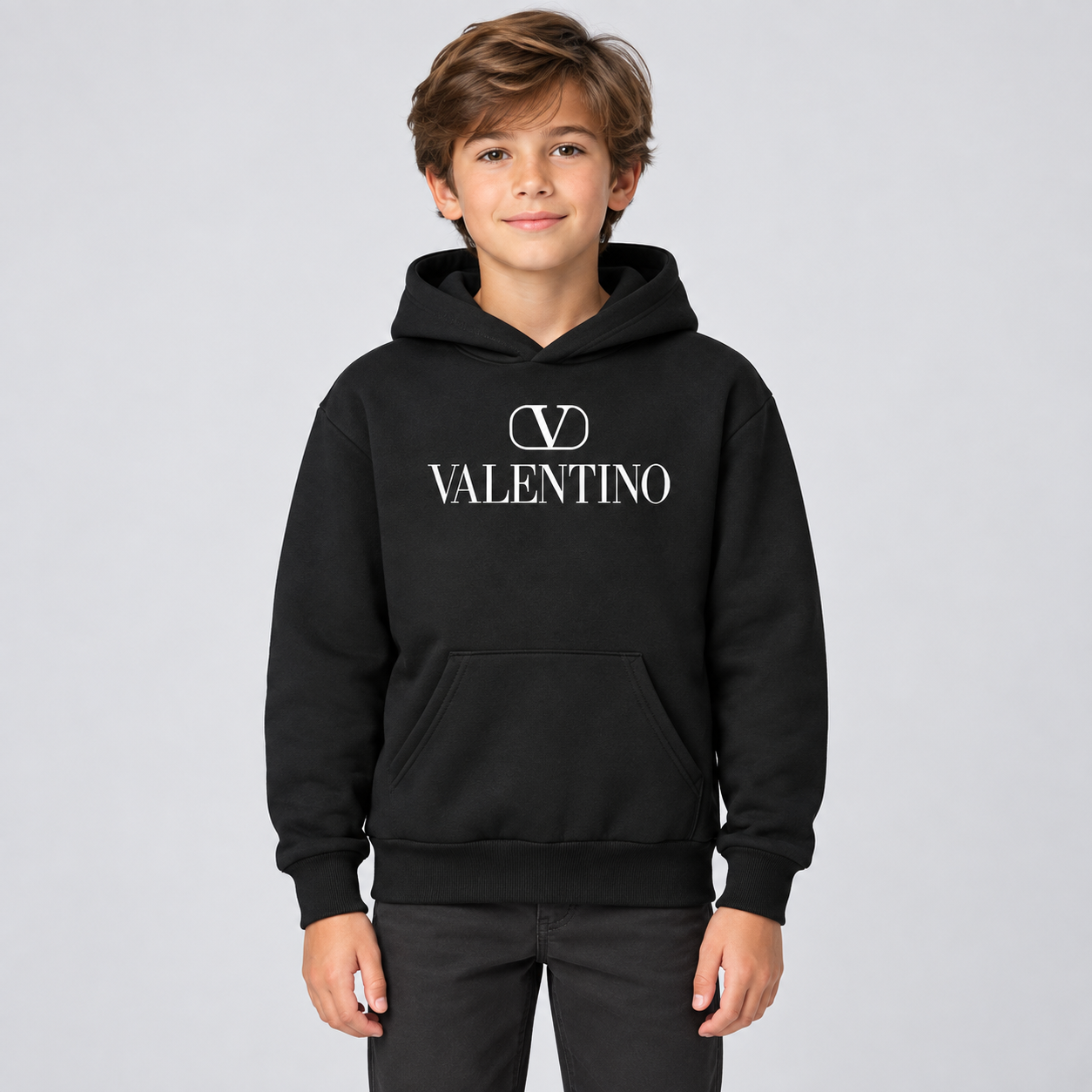 Youth Kids Valentino Pullover Hoodie | Color: Black | View 3
