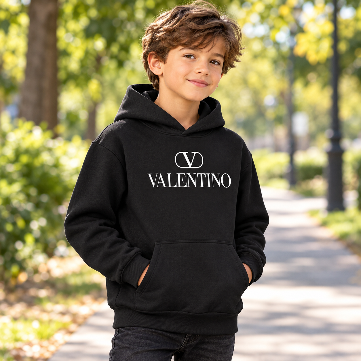 Youth Kids Valentino Pullover Hoodie | Color: Black | View 4