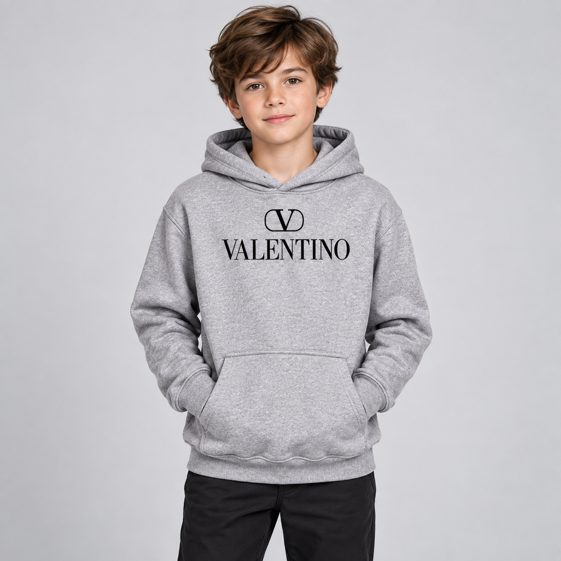Youth Kids Valentino Pullover Hoodie | Color: Grey | View 3