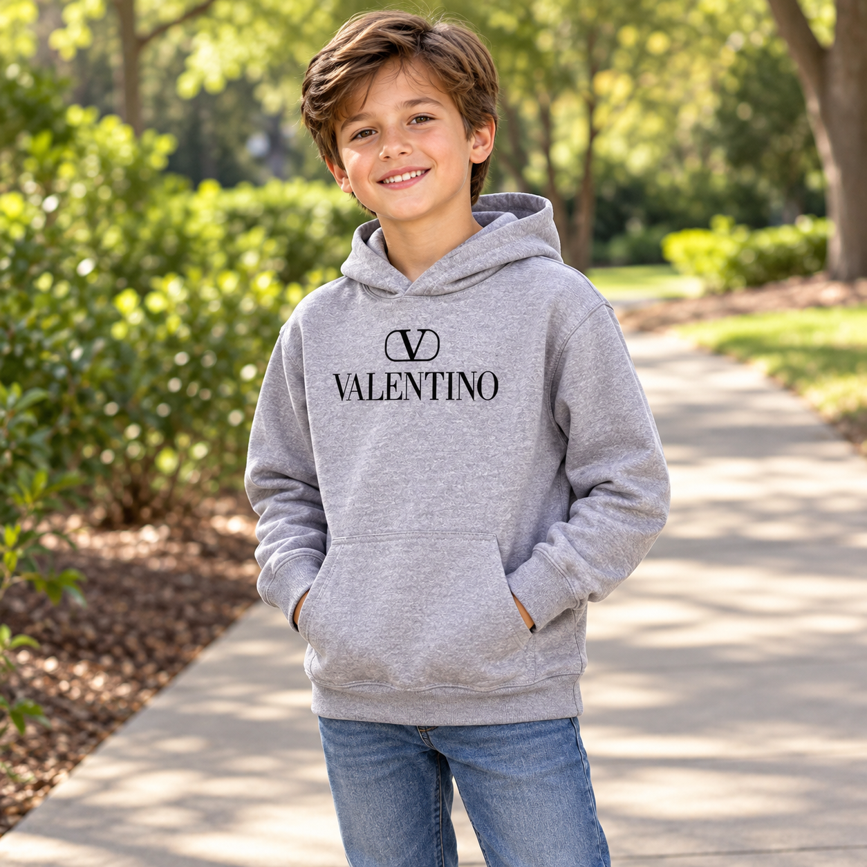 Youth Kids Valentino Pullover Hoodie | Color: Grey | View 4