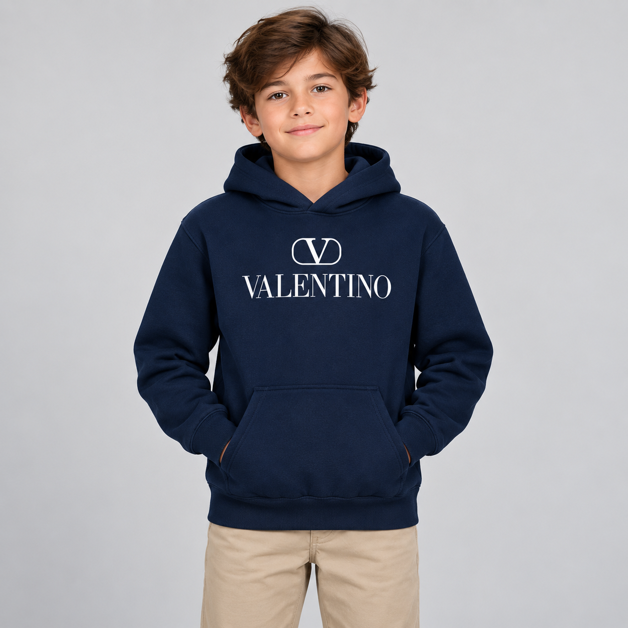 Youth Kids Valentino Pullover Hoodie | Color: Navy | View 3